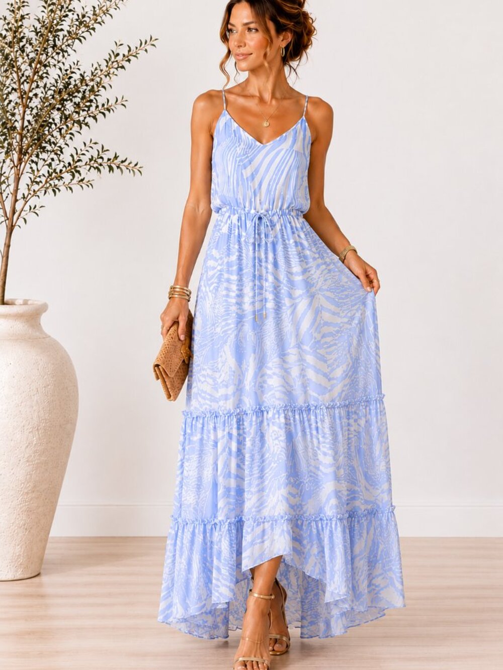 MISA Los Angeles Bia Kalita Maxi Dress Blue Tiered XS NWT